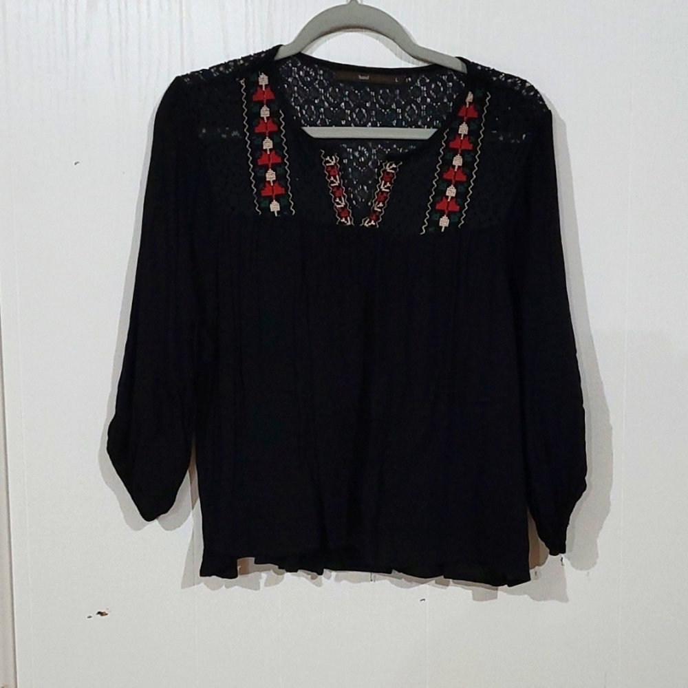 Hazel Black Blouse with Red Embroidery